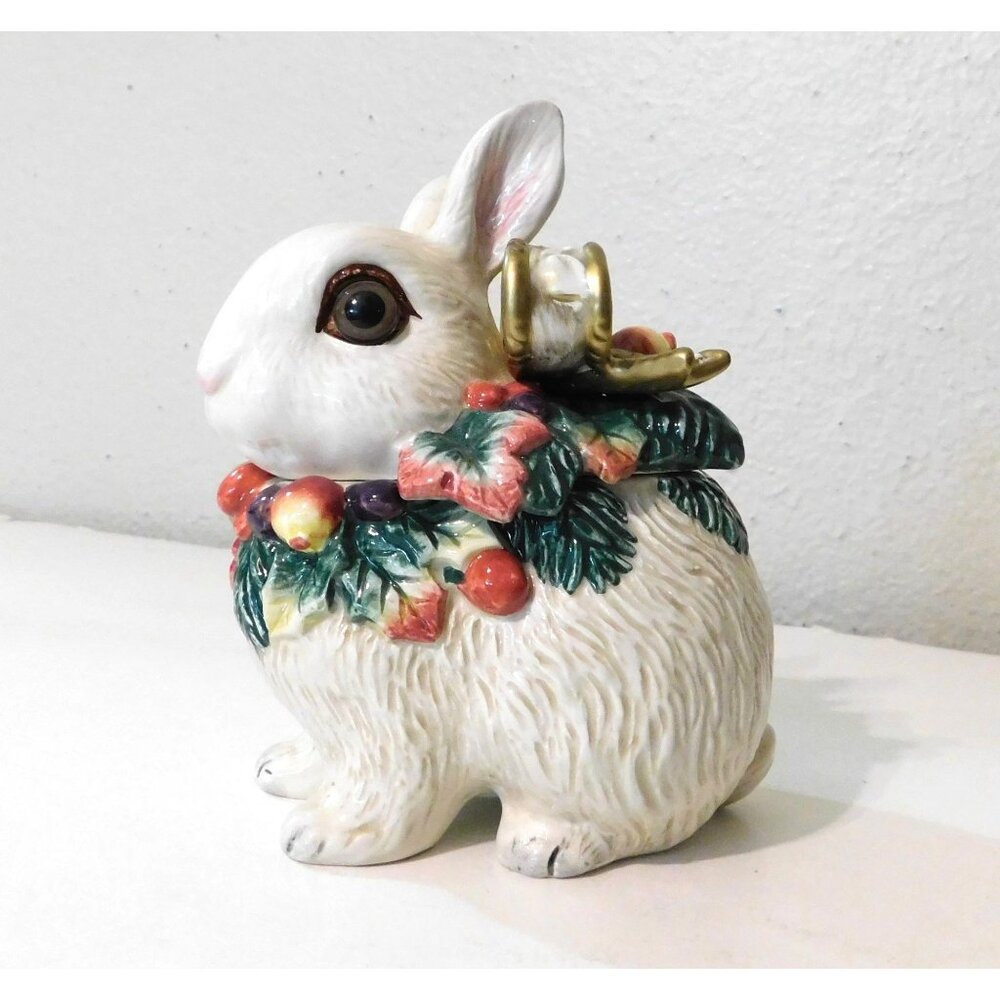 Fitz & Floyd Classics Snowy Wood Bunny Rabbit Figurine Dish 5" Festive Holiday - Picture 2 of 11